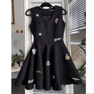 🌷McQueen style perfume bottle star police uniform patch twill mini black dress
